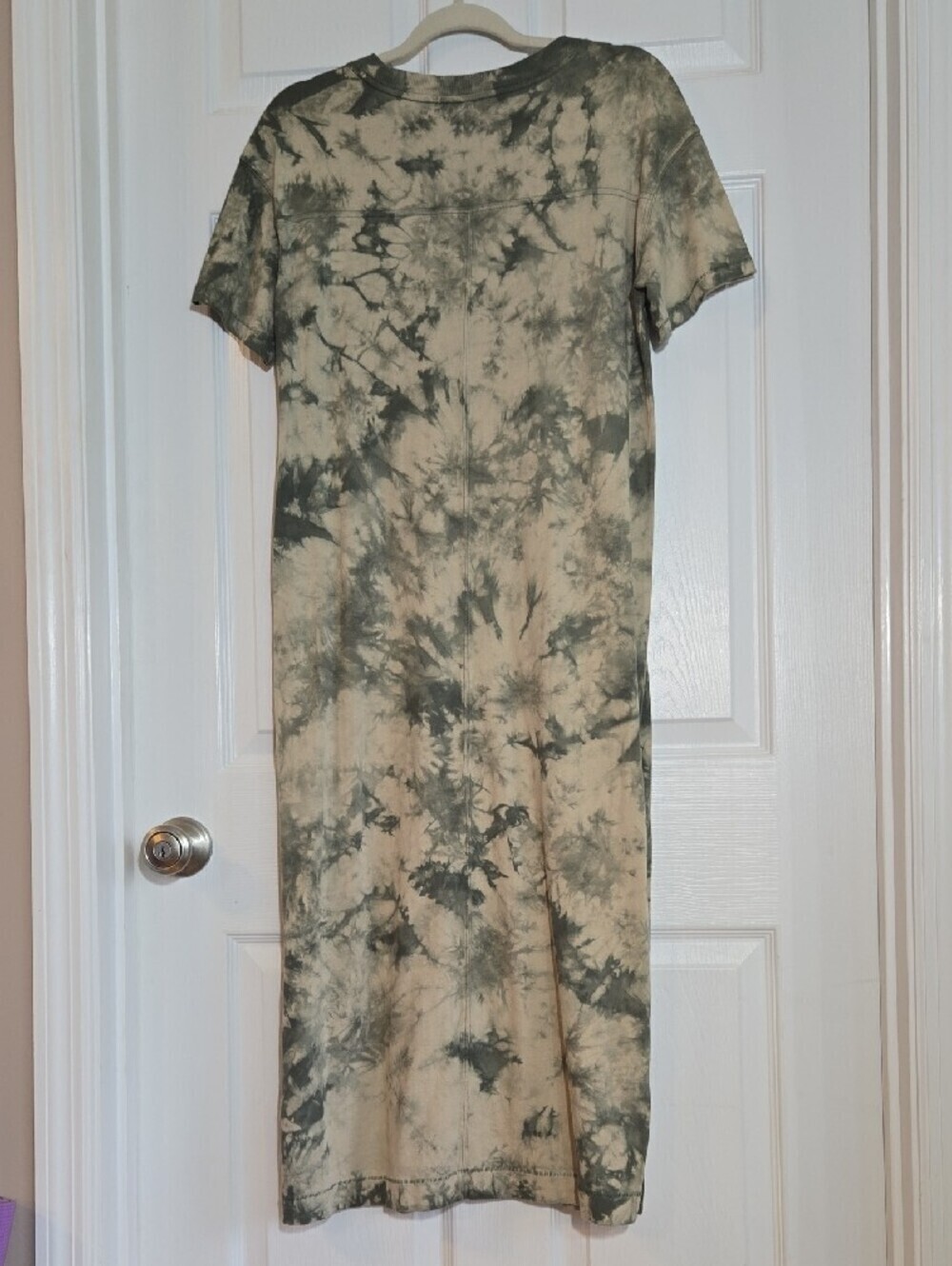 Old Navy Olive Green Cream Tie-Dye Short Size Slits Sleeve Midi Dress Size Small - Picture 8 of 8